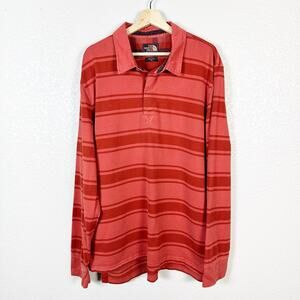 The North Face Mens Long Sleeve Striped Polo Rugby Shirt in Red Size XX-Large